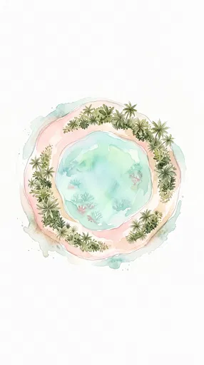 Watercolor Tropical Island Atoll Illustration