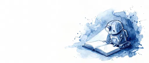 Blue Watercolor Robot Reading Open Book