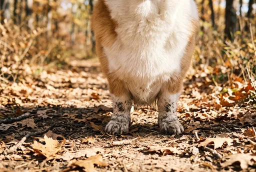 Muddy Corgi Paws on Autumn Trail