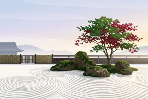 Tranquil Japanese Zen Garden Morning Illustration