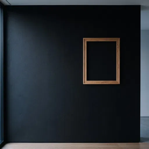 Empty Wooden Frame on Black Wall