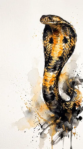 Black and Gold Cobra Watercolor Illustration