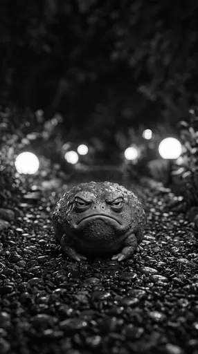 Monochrome Grumpy Rain Frog on Path