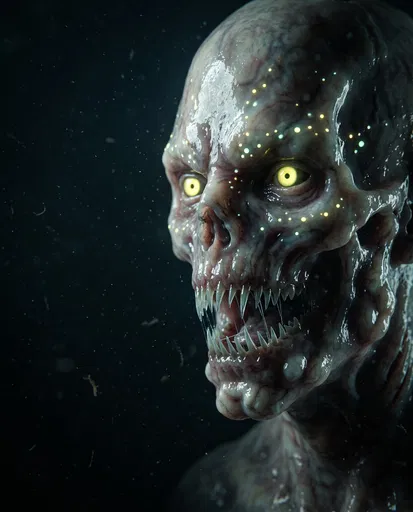 Bioluminescent Deep-Sea Humanoid Monster Portrait