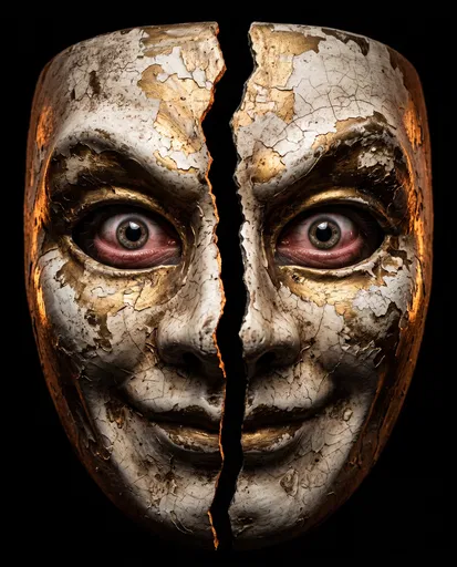 Cracked Vintage Mask With Creepy Eyes