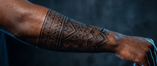Geometric Mandala Forearm Tattoo in Studio Lighting