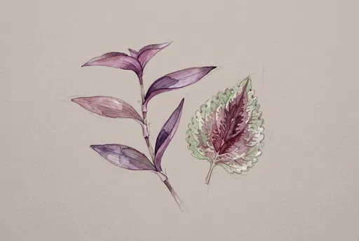 Watercolor Purple Heart and Coleus Leaves