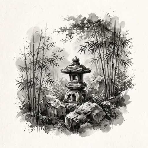 Monochrome Ink Stone Lantern Illustration