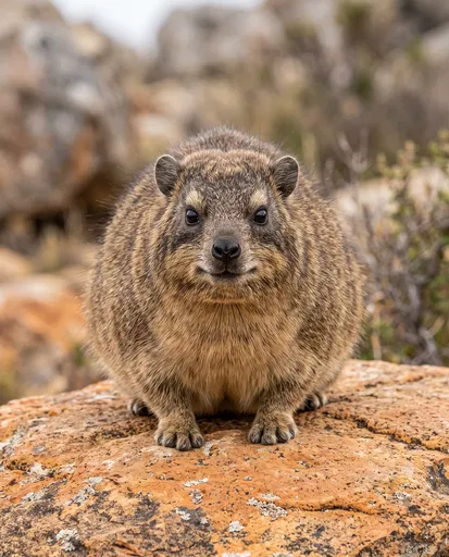 Front Portrait of a Plump Cape Hyrax