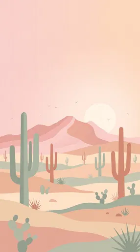 Pastel Desert Landscape With Saguaro Cacti
