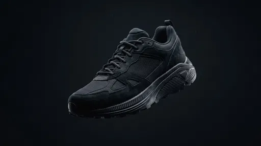 Floating Black Running Shoe on Dark Background