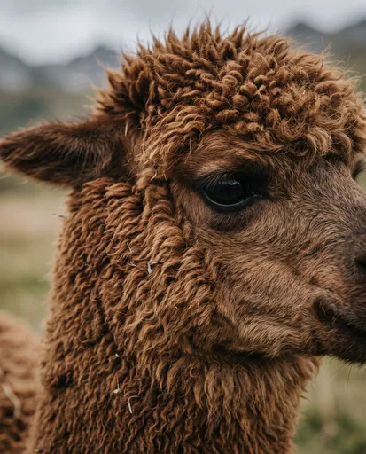 Close-Up Portrait of Brown Alpaca