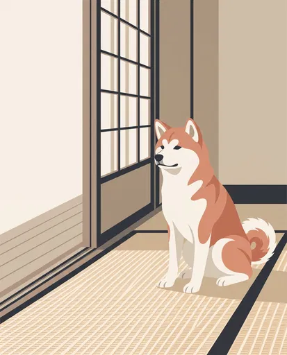 Flat Vector Illustration of Akita Dog Indoors