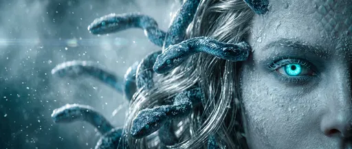 Frost Medusa Close-Up with Glowing Cyan Eye
