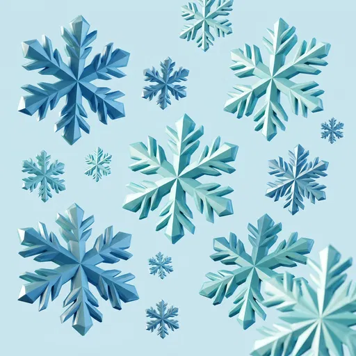 3D Low-Poly Blue Snowflakes