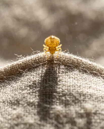 Backlit Bed Bug Nymph on Linen Fabric