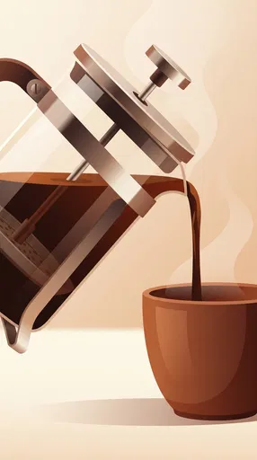 Minimalist Illustration of French Press Pouring Coffee