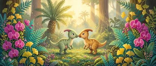 Cute Baby Dinosaurs in Prehistoric Forest