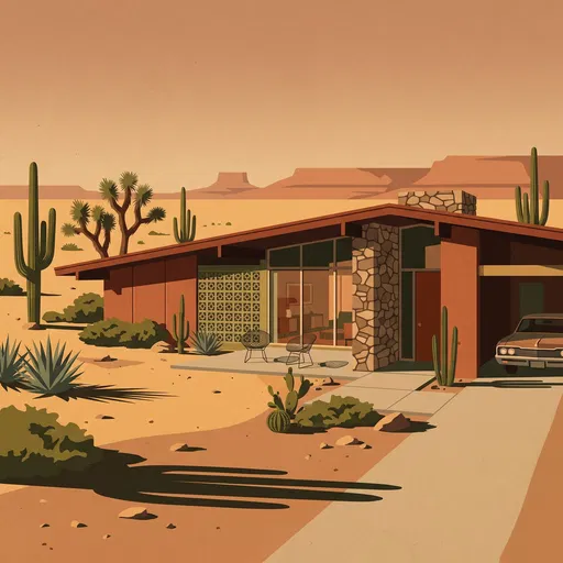 Mid-Century Modern Desert Ranch House Illustration
