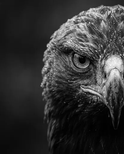 Monochrome Close-Up of Wet Golden Eagle