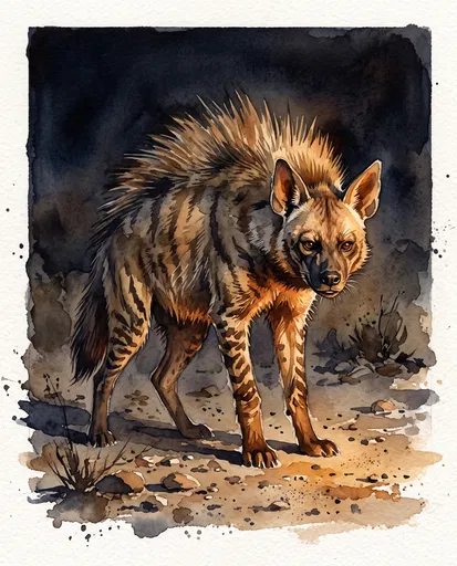Watercolor Illustration of a Striped Hyena