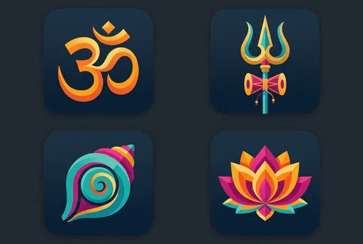 Four Vibrant Hindu Sacred Symbol Icons