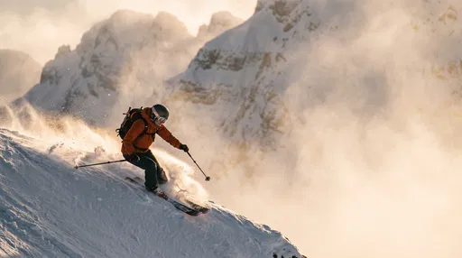 Backcountry Skier Carving on Misty Ridge