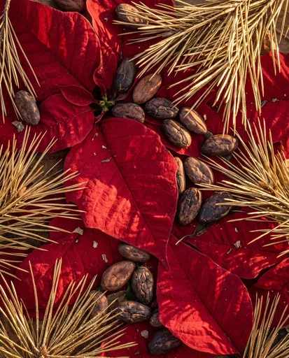 Poinsettia Cacao and Gold Pine Flat Lay