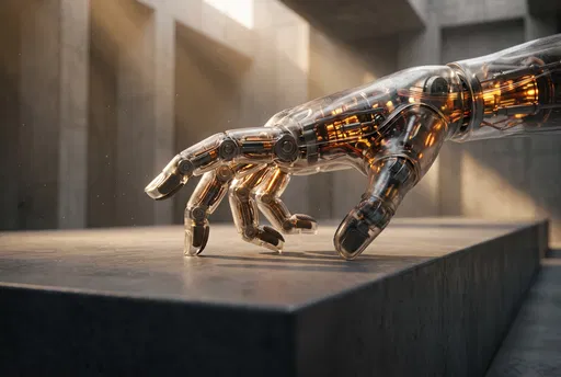 Translucent Robotic Hand on Concrete Plinth