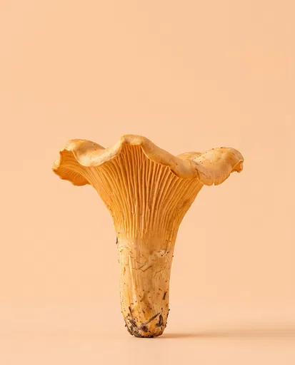 Golden Chanterelle Mushroom on Apricot Background