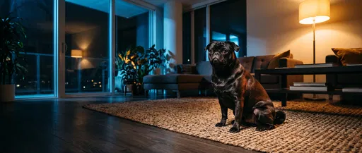 Black Pug in Modern Living Room