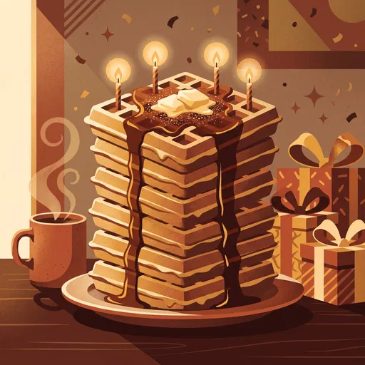 Birthday Waffle Stack with Candles Illustration
