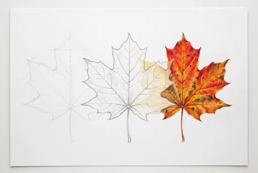 Progressive Maple Leaf Drawing Stages