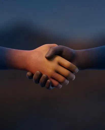 Stylized 3D Handshake in Earth Tones