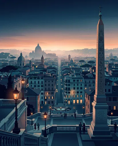 Spanish Steps Rome Twilight Illustration