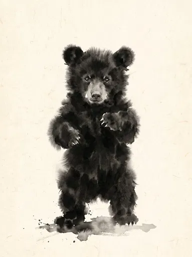 Ink Wash Painting of Standing Bear Cub