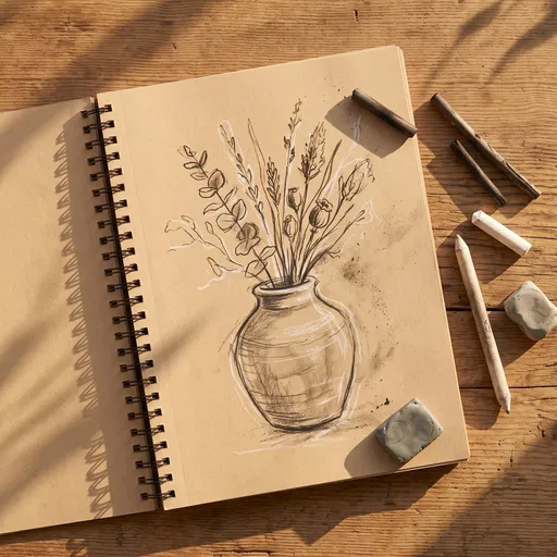 Botanical Charcoal Sketch on Toned Paper