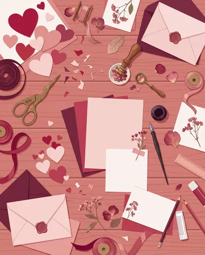 Valentine Craft Desk Flat Lay Illustration