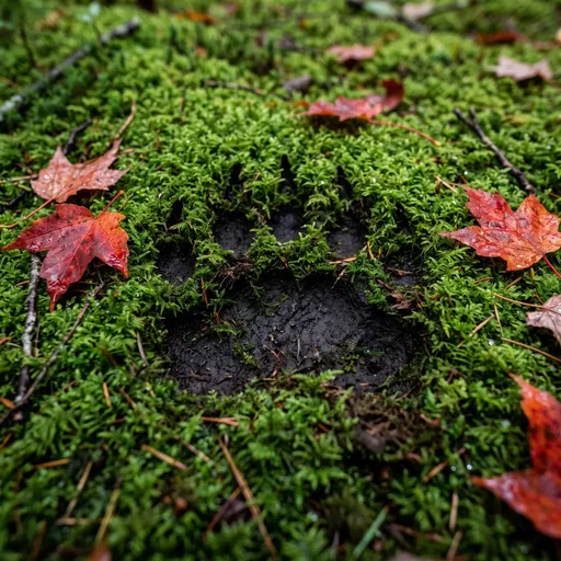 Bear Paw Print in Forest Moss