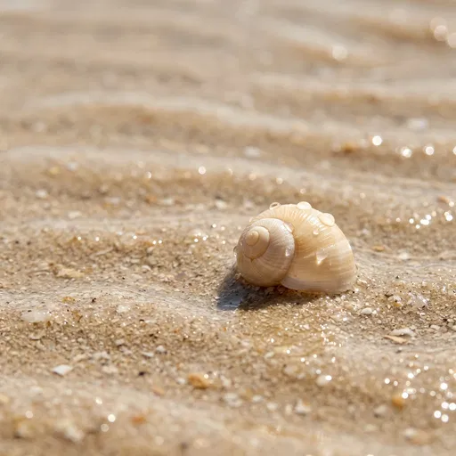 Spiral Seashell on Wet Rippled Sand