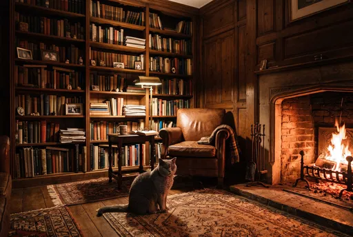 British Shorthair Cat in Cozy Library