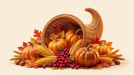 Stylized 3D Autumn Cornucopia Clipart