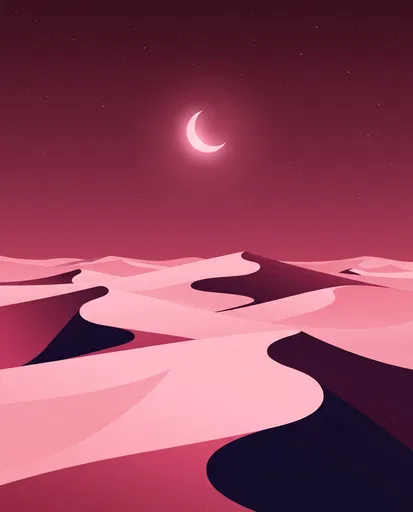 Minimalist Pink Desert Dunes Under Crescent Moon