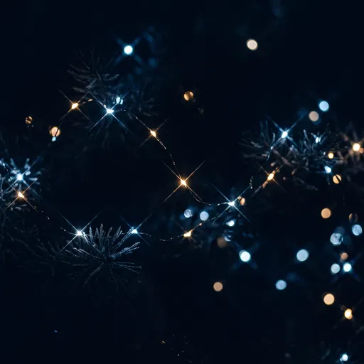 Glowing Fairy Lights on Dark Pine