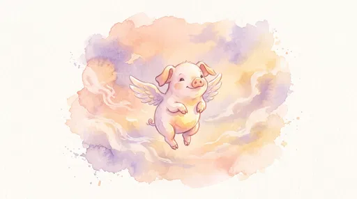 Watercolor Illustration of Flying Winged Piglet