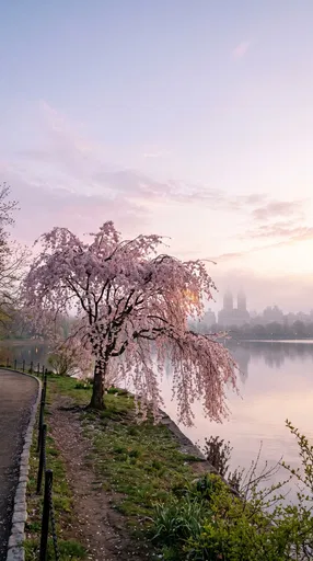 Cherry Blossom by Central Park Reservoir