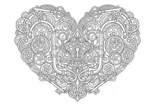 Steampunk Mechanical Heart Coloring Page