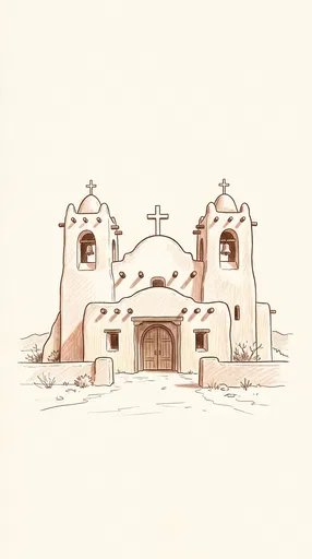 Southwest Adobe Mission Church Sketch