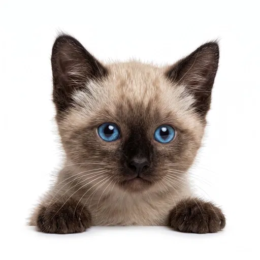 Siamese Kitten Peeking Over White Edge