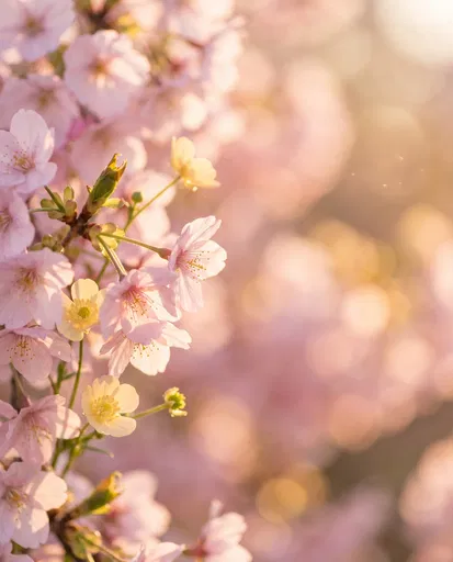 Pink Cherry Blossoms in Golden Light